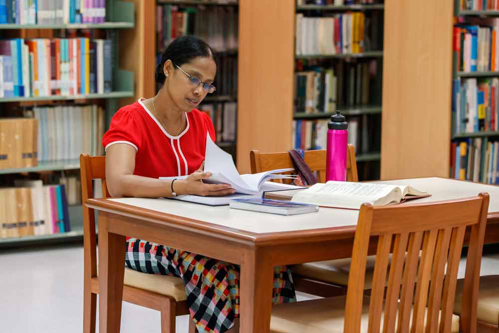 Studying in the library
