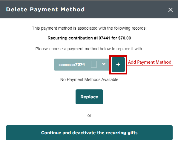 delete payment method add payment method