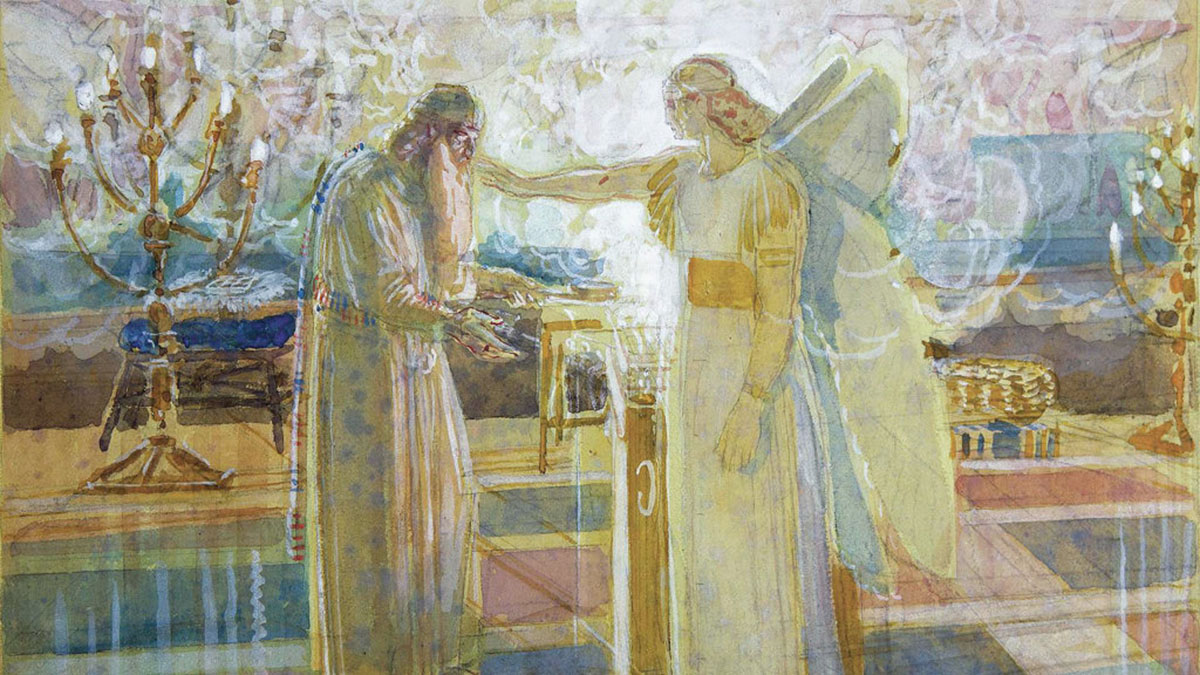 Gabriel announcing the birth of John the Baptist to Zechariah, by Alexander Andreyevich Ivanov