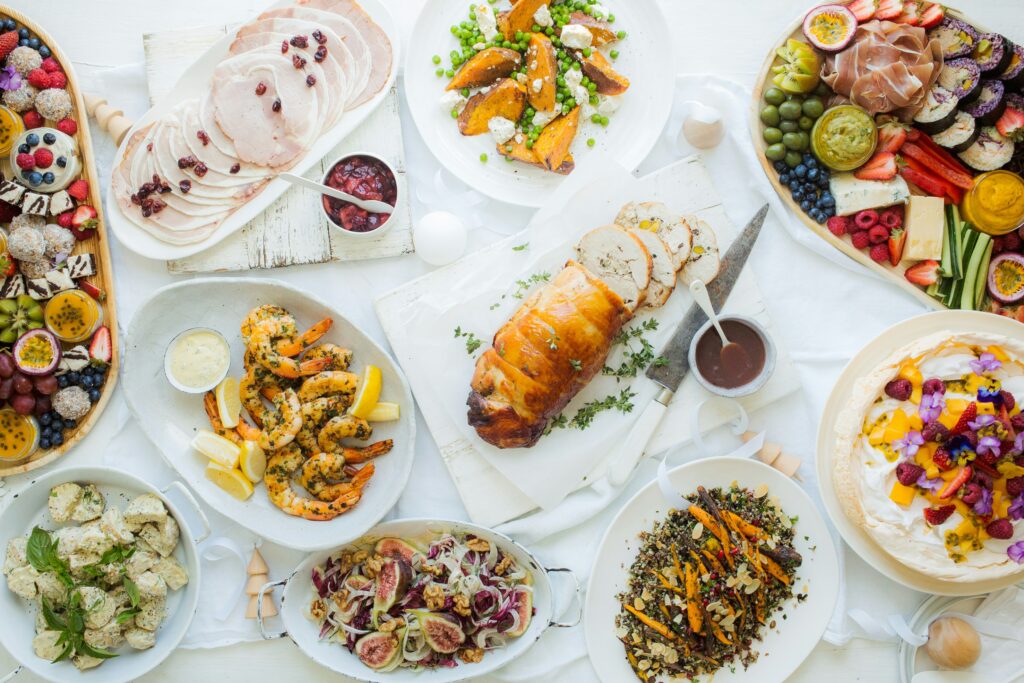 A beautifully set table with plated meals.