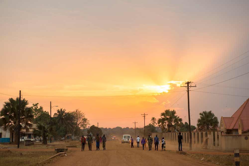 South Sudanese village at sunset.