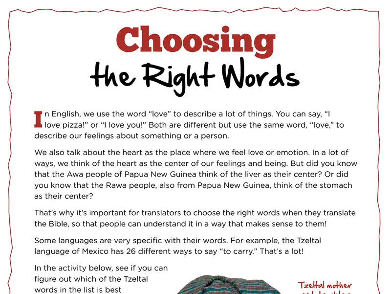 Kate & Mack Kids Activity: Choosing the Right Words