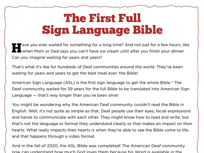 Kate & Mack Kids Activity: First Full Sign Language Bible (ASL)