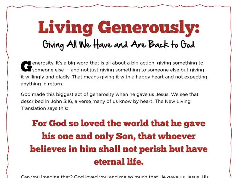 Kate & Mack Kids Activity: Living Generously