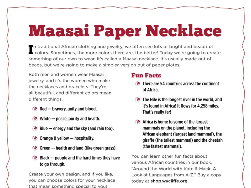 Kate & Mack Kids Activity: Maasai Paper Necklace