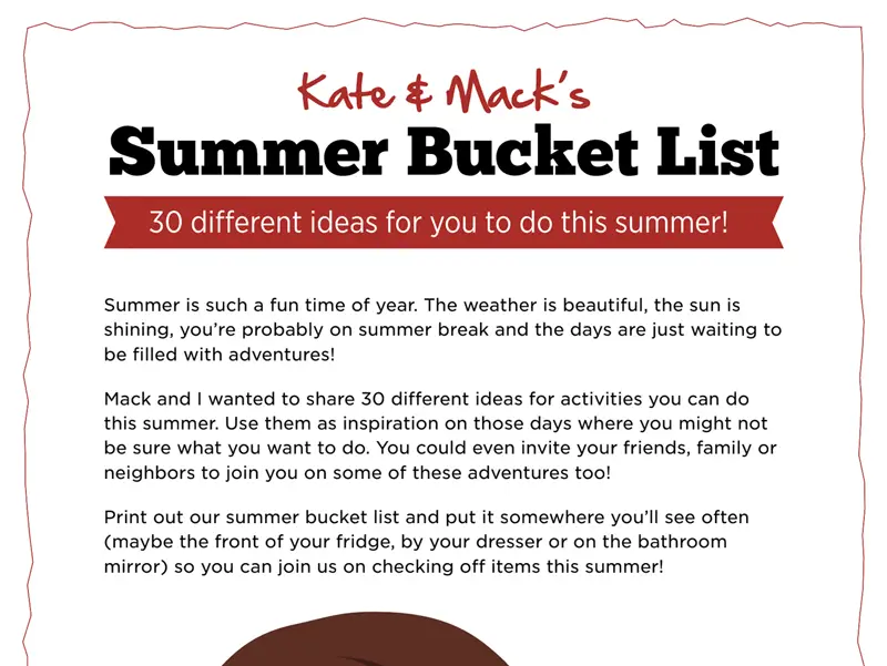 Kate & Mack Kids Activity: Summer Bucket List