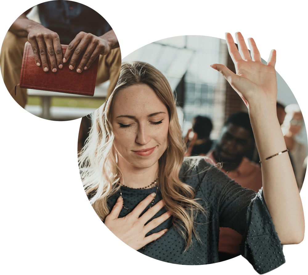 Lady raising hand worshipping