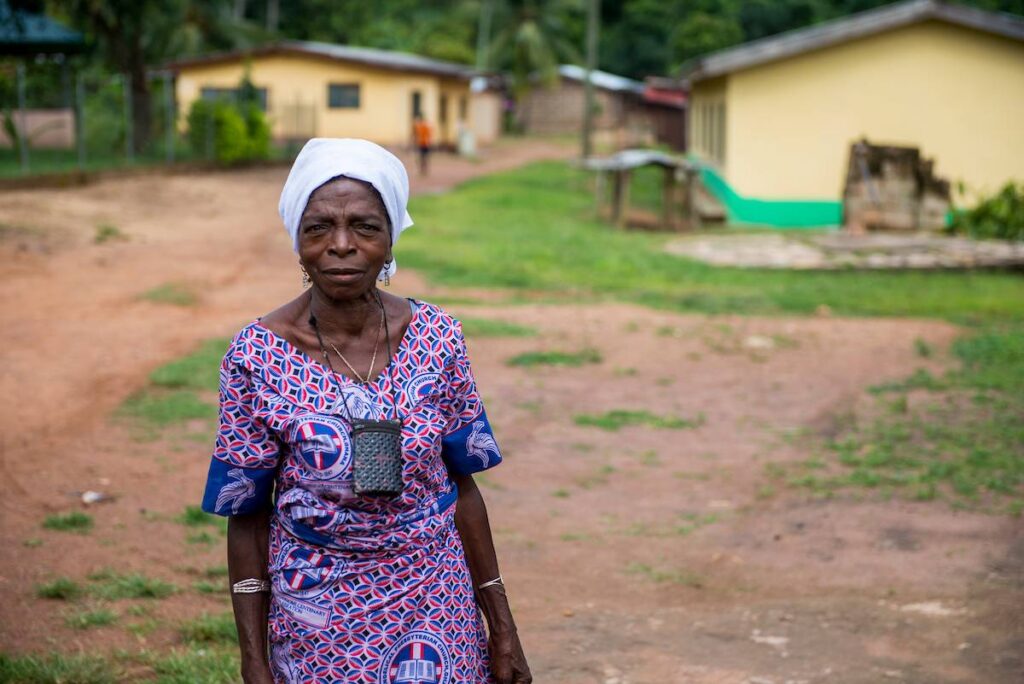 Elderly Ghanaian woman in a village.
