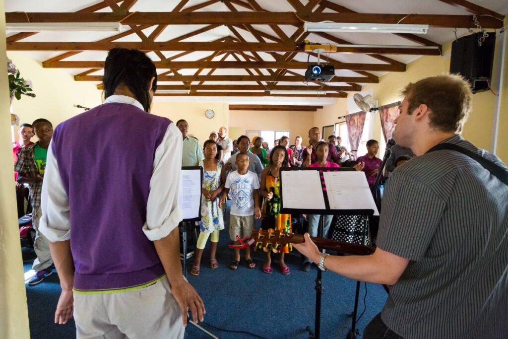 People worship at a church in South Africa.